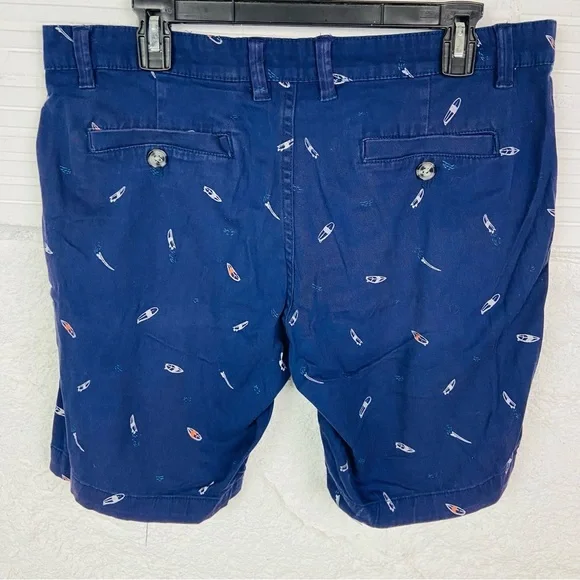 Knickerbocker navy Blue Flat Front cotton stretch surfboard print Shorts SZ 33 - Picture 8 of 11
